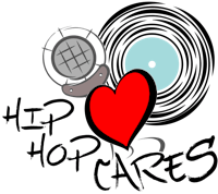 a heart with the words hip hop cares on it